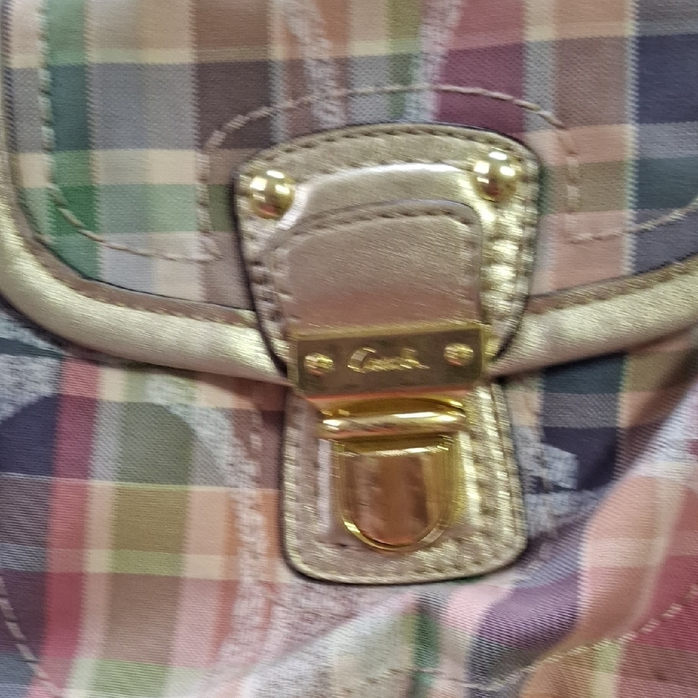 Coach Multicolor Plaid Shoulder Bag with Gold Buckles - Picture 3 of 8